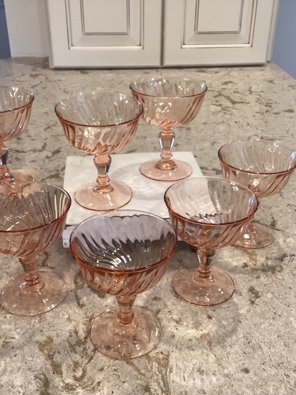 Set of (8) Vintage Arcoroc “Rosaline” Pink Coupe Glasses